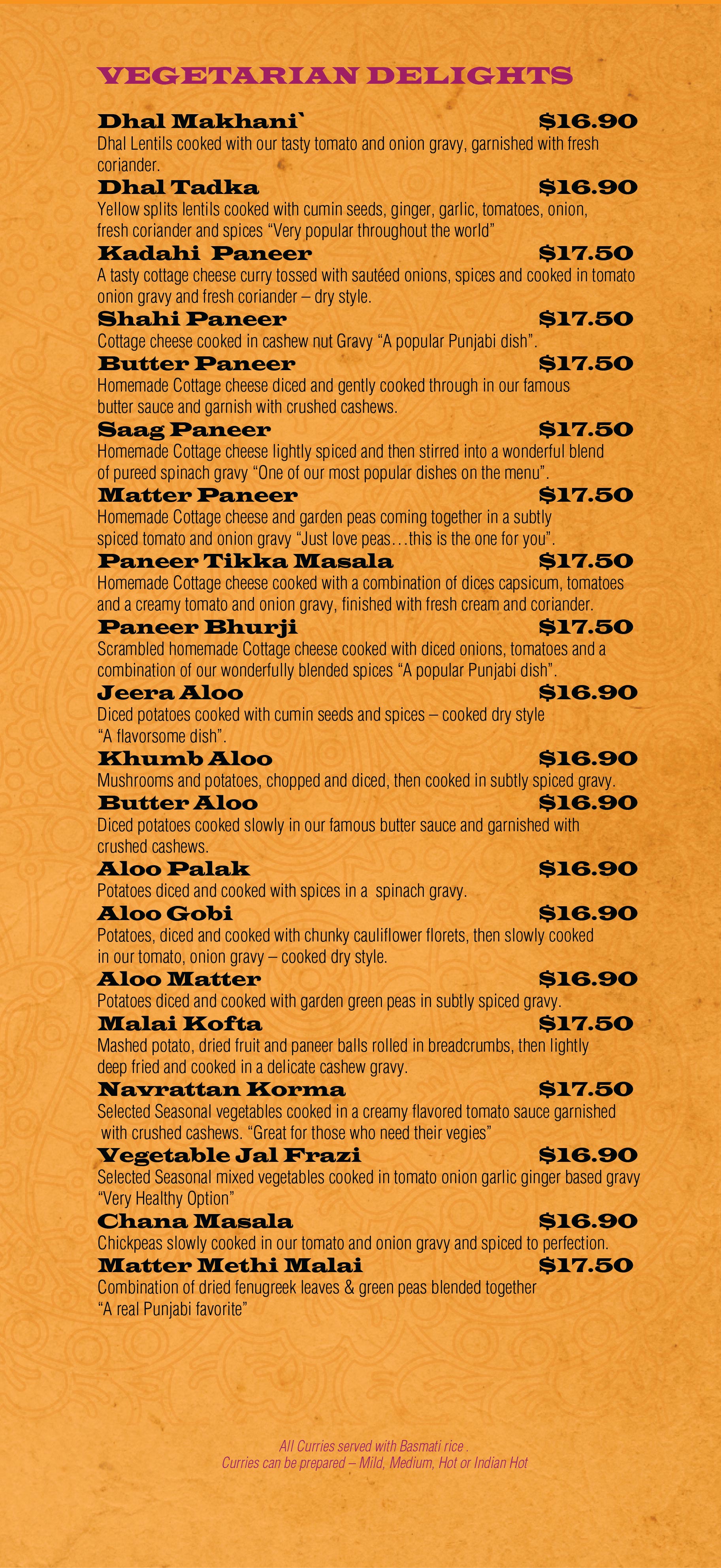 Dine In Menu Sages Indian Restaurant Auckland